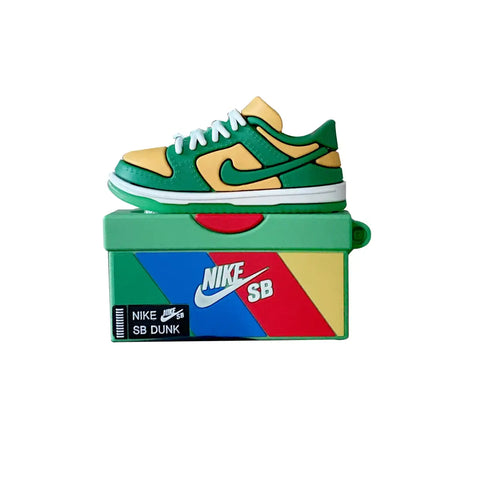 Funda de zapato de Nike SB Dunk en verde y amarillo para tus Apple AirPods Pro