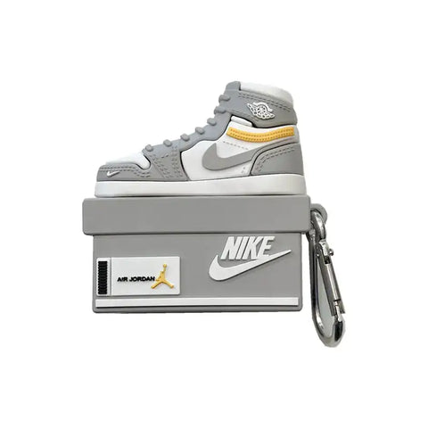 Funda de zapatilla gris y blanca para Apple AirPods Pro con clip y diseño de sneaker case