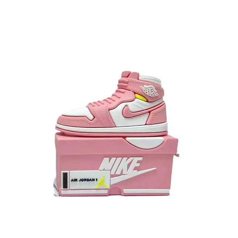 Funda de zapatilla rosa y blanca para tus Apple AirPods Pro con detalles amarillos