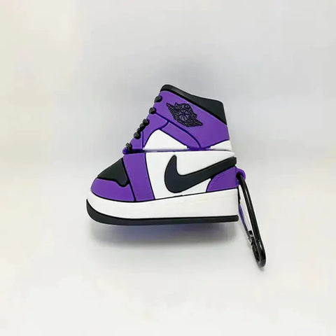 Funda de zapatilla morada y negra para tus Apple AirPods Pro con clip de carabiner