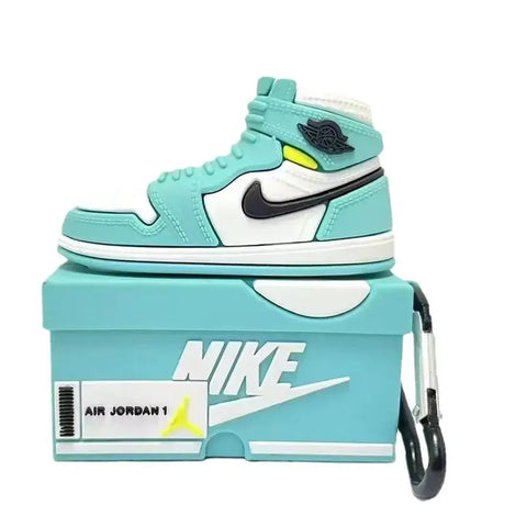 Funda de zapatilla turquesa y blanca para Apple AirPods Pro con clip de carabiner