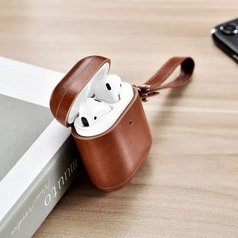 Funda de cuero ICARER para AirPods con carga inalámbrica de alta calidad