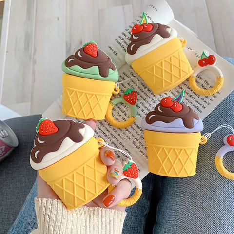 Fundas de auriculares en forma de helado de fresa para electronica, audio y iluminacion
