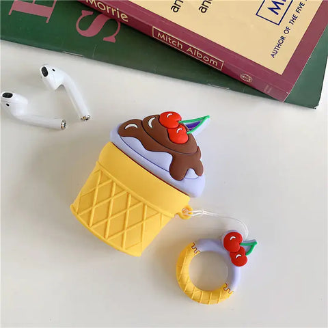 Funda de auriculares Bluetooth con forma de cono de helado de fresa para electronica y audio