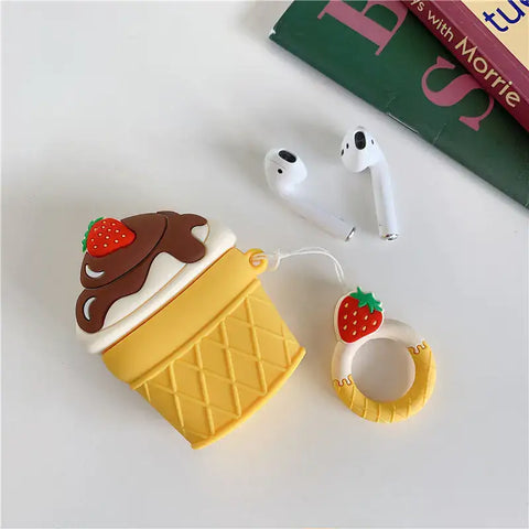 Funda para auriculares Bluetooth con temática de helado de fresa y charm de fruta