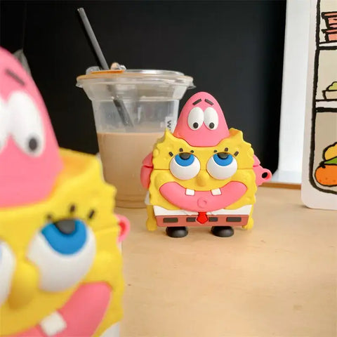 Funda para Airpods con dibujos de Spongebob y Patrick, diseño divertido y original
