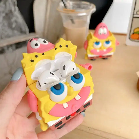 Funda para Airpods con dibujos de Spongebob y Patrick, diseño divertido y único