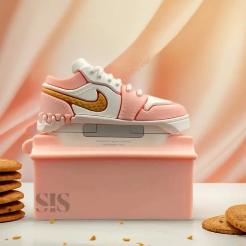 Funda AirPods Zapatillas en forma de zapatilla rosa y blanca, ideal para electronica