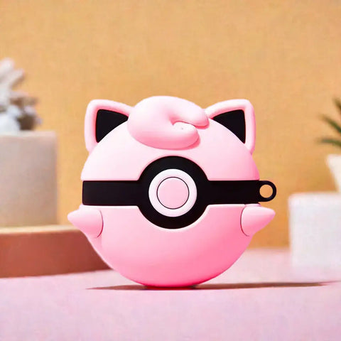 Funda para AirPods Pokémon con diseño de Jigglypuff rosa y divertido