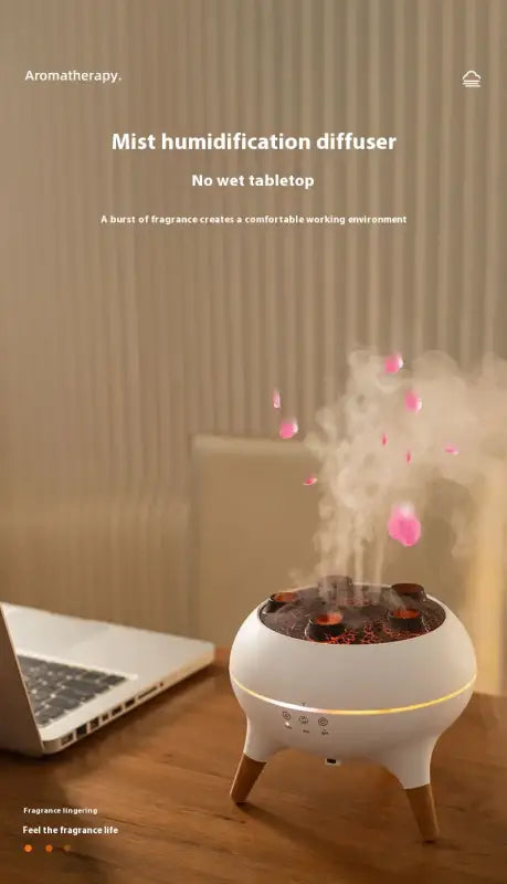 Humidificador ultrasónico electrónico con iluminación y patas de madera para ambientes saludables