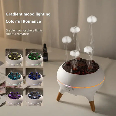 Humidificador ultrasónico de medusa blanca con iluminación ambiental y tecnología electrónica