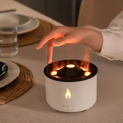 Imagen del humidificador volcán de lava LED con efecto llamas para aromaterapia electrónica