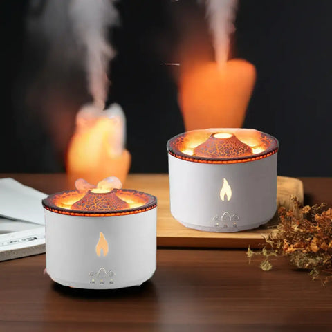 Humidificador de electronica con diseño de volcán y efecto de iluminación realista
