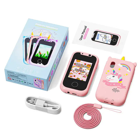 Imagen del KiddoCall™️ Teléfono Infantil Rosa Unicornio con pantalla táctil y accesorios infantiles rosa unicornio