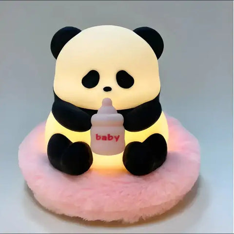 Lámpara de Noche Panda iluminada con diseño de panda y botella para bebés