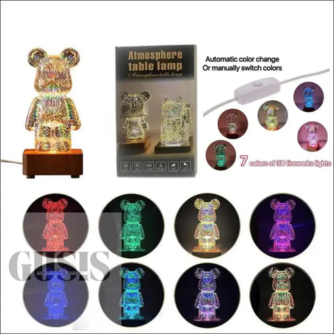 Lámpara LED de vidrio Bearbrick con fuegos artificiales RGB 3D ENVÍO GRATIS - 7colors Bear A / USB Plug - lampara oso