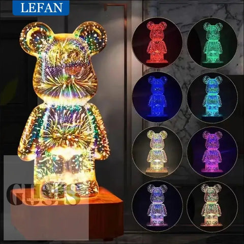 Lámpara LED de vidrio Bearbrick con fuegos artificiales RGB 3D ENVÍO GRATIS - lampara oso led