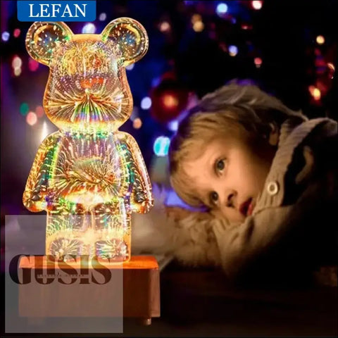 Lámpara LED de vidrio Bearbrick con fuegos artificiales RGB 3D ENVÍO GRATIS - lampara oso led