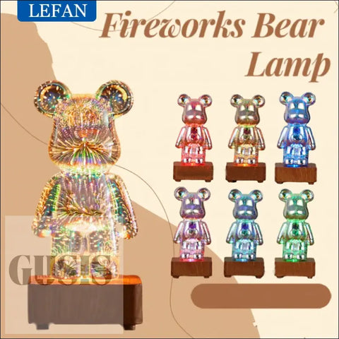 Lámpara LED de vidrio Bearbrick con fuegos artificiales RGB 3D ENVÍO GRATIS - lampara oso led