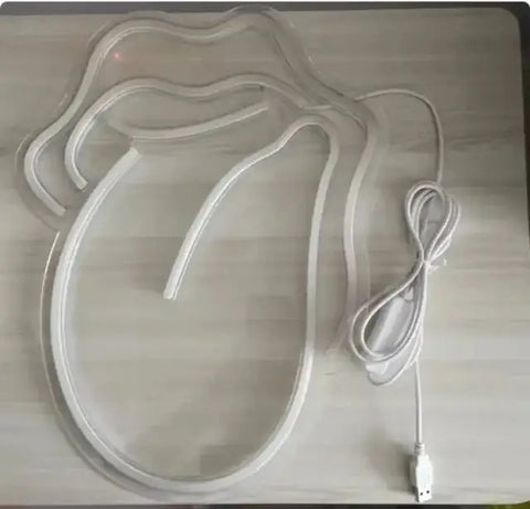 Letrero neón LED con forma de lengua de los Rolling Stones en luz LED blanca