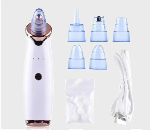 Limpiador de poros por succión ajustable en blanco y oro rosa con accesorios