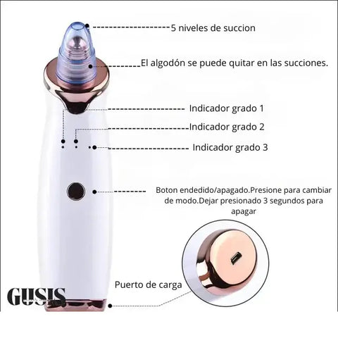 Limpiador de poros por succión electrónica en blanco y rosa para cuidado facial