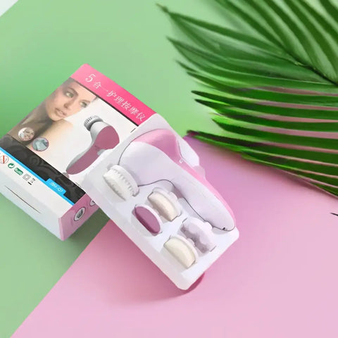 Juego de cepillos de limpieza facial eléctrica en rosa y blanco para limpieza facial