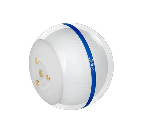 esfera blanca con banda azul.