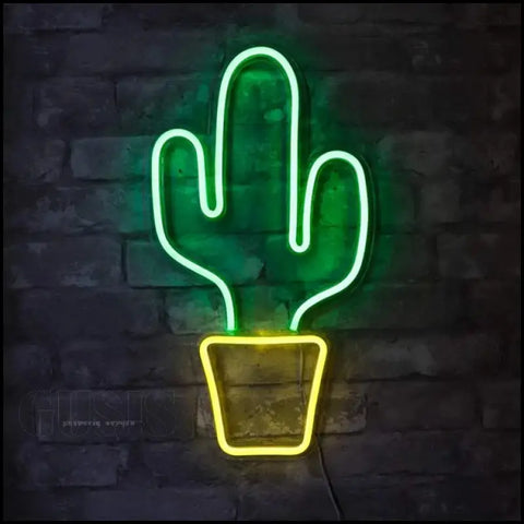 Cactus de neón en maceta, ideal para iluminación en electrónica y decoración