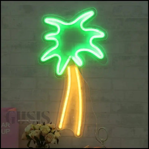 Luz de Neón LED sign with illuminated palm tree for moderna electronica y iluminacion