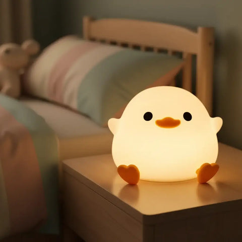 Luz nocturna pato blanca y naranja con brillo suave