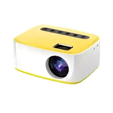 Proyector mini inalámbrico amarillo y blanco para teléfono, diseño compacto
