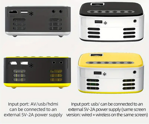 Proyector mini inalámbrico para teléfono amarillo y negro con puerto USB