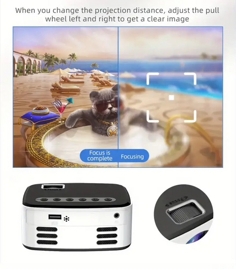 Proyector mini inalámbrico para teléfono con rueda de enfoque y diseño compacto portátil
