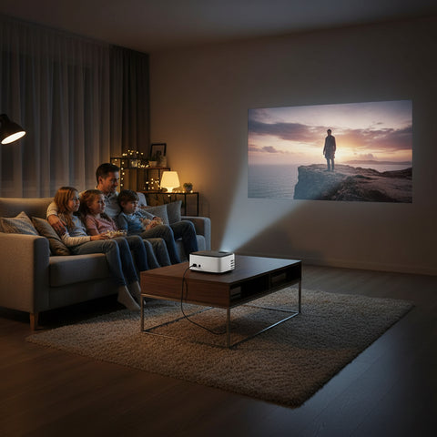 Proyector mini inalámbrico blanco y negro compacto para exteriores y dormitorio