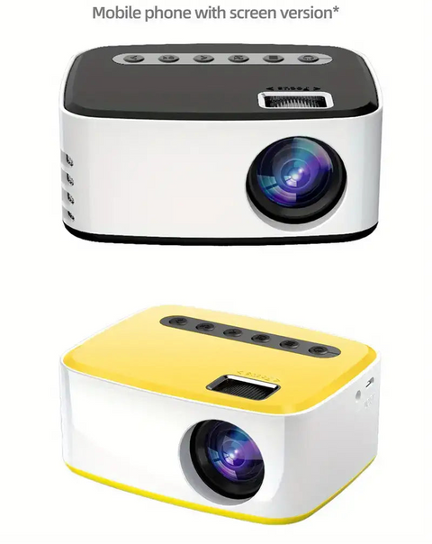 Proyector mini inalámbrico amarillo y blanco para teléfono, uso exterior y dormitorio