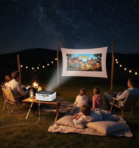 Proyector mini inalámbrico blanco y negro para teléfono, portátil con USB y recargable