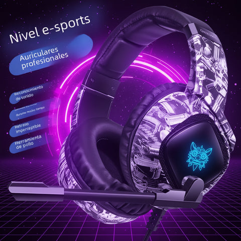 Audífonos gaming onikuma k19 negro y plata con diseño mecánico futurista e iluminación led azul electronica