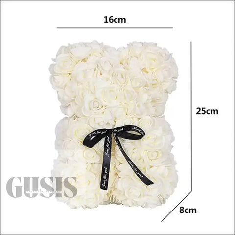 Oso de rosas, peluche artificial blanco con moño negro ideal para San Valentín