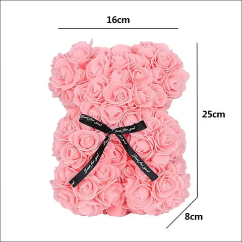 Oso de rosas en peluche artificial ideal para San Valentín con cinta negra