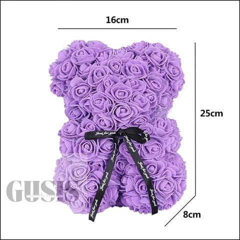 Oso de rosas, peluche artificial morado con lazo negro para San Valentín