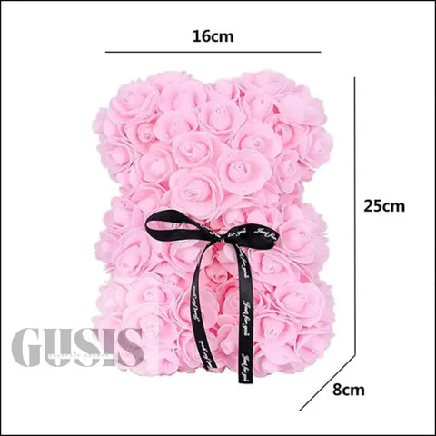 Oso de rosas, peluche artificial rosa con lazo negro ideal para San Valentín