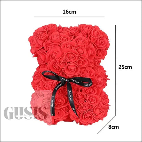 Oso de rosas, peluche artificial con cinta negra, ideal para San Valentín