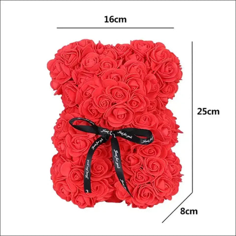 Oso de rosas, peluche artificial con cinta negra, ideal para San Valentín