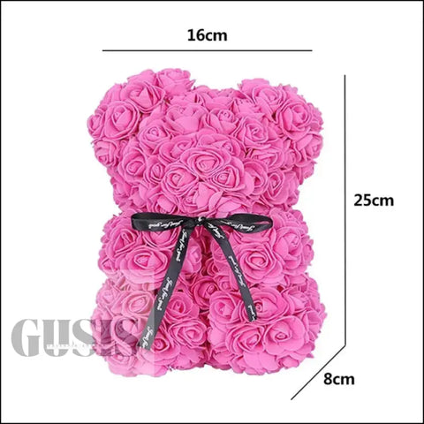 Oso de rosas: peluche artificial de oso rosa con lazo negro, ideal para San Valentín