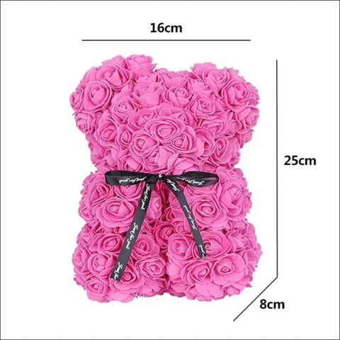 Oso de rosas: peluche artificial de oso rosa con lazo negro, ideal para San Valentín