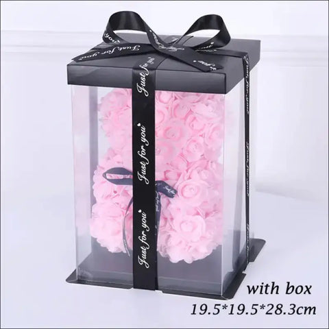 Oso de rosas, peluche artificial en caja clara con moño negro, regalo para San Valentín