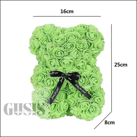 Oso de rosas lime green, peluche artificial ideal para San Valentín, adornado con lazo negro