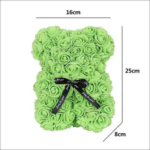 Oso de rosas lime green, peluche artificial ideal para San Valentín, adornado con lazo negro