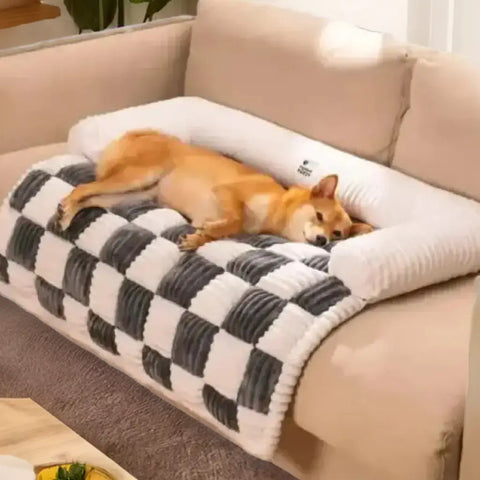 Cama para mascotas con funda antipelusas, manta a cuadros y protección impermeable